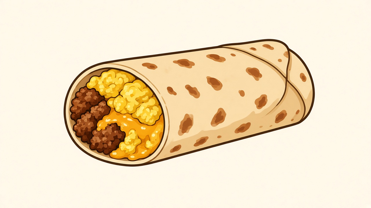 Breakfast burrito with sausage, egg, and cheese